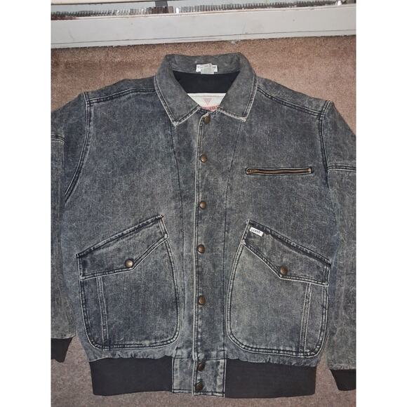 Vintage Guess Denim Bomber Jacket Mens Large 1980s George Marciano - Picture 2 of 7